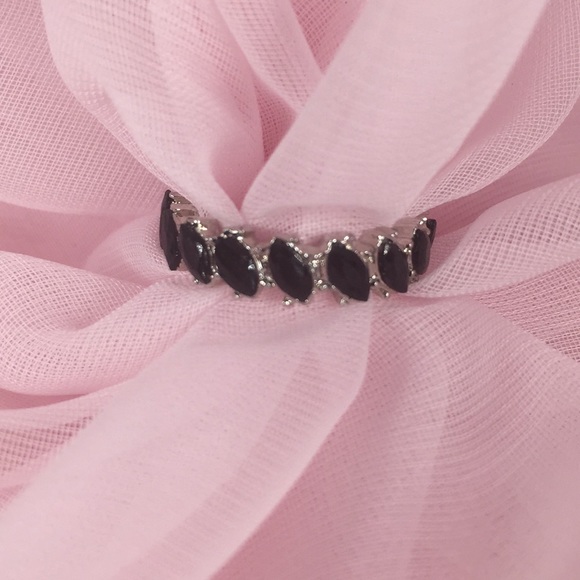 Silver Tone Ring with Black Stones - Picture 2 of 3